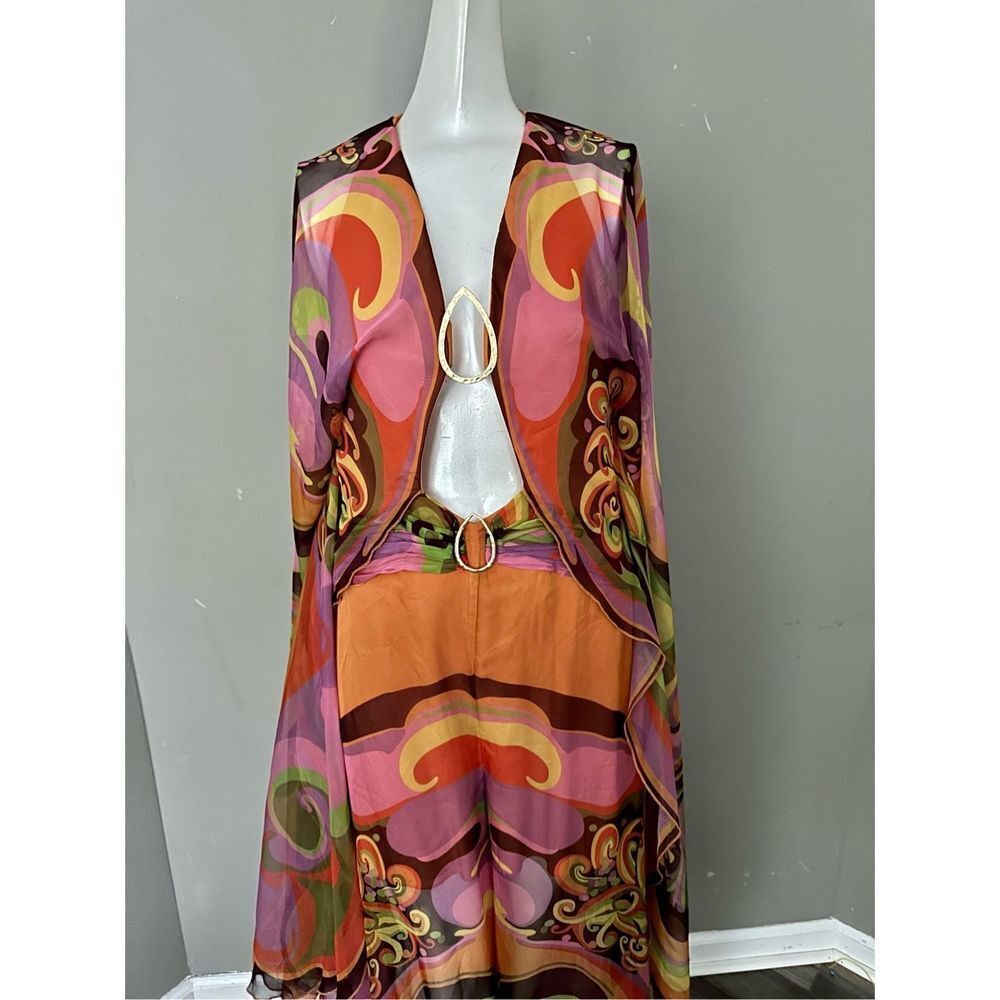 RAISA VANESSA PRINTED CHIFFON JUMPSUIT WITH DEEP NECK AND GOLD BUCKLE $2,290 - Picture 9 of 14